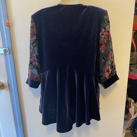 Vintage Evening Kimono Velvet Burnout Cardigan Floral Black Purple Vamp Boho 12 - Picture 8 of 8
